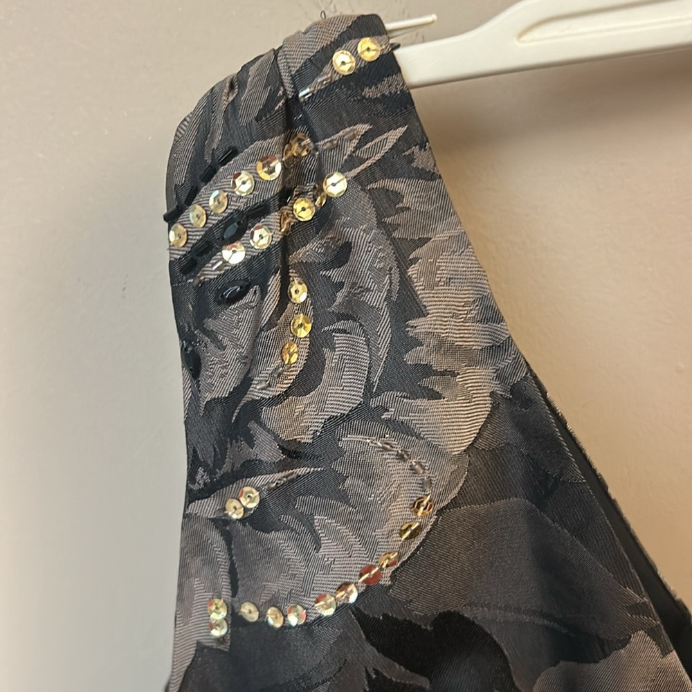 Robbie Bee Cocktail Foil Dress with Sequined Accents Tan / Gold 16P EUC - Picture 5 of 8